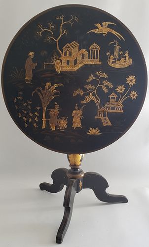 CHINOISERIE BLACK AND GILT DECORATED