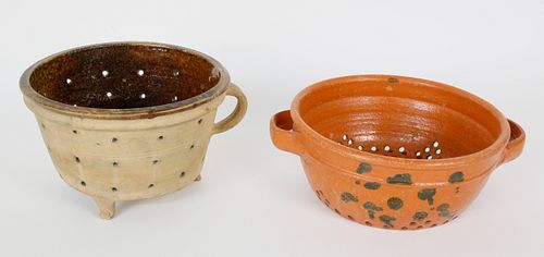 TWO ANTIQUE SWEDISH CERAMIC COLANDERSTwo