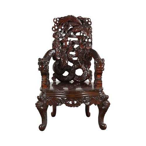 JAPANESE EXPORT CARVED ARMCHAIR