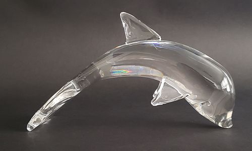 SIGNED STEUBEN CLEAR CRYSTAL DOLPHIN 37e7f3