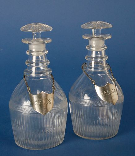 PAIR OF BLOWN CRYSTAL DECANTERS,