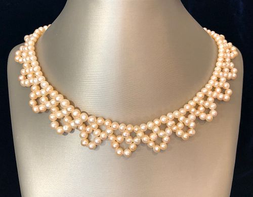 WOVEN WHITE SEED PEARL CHOKER NECKLACEWoven