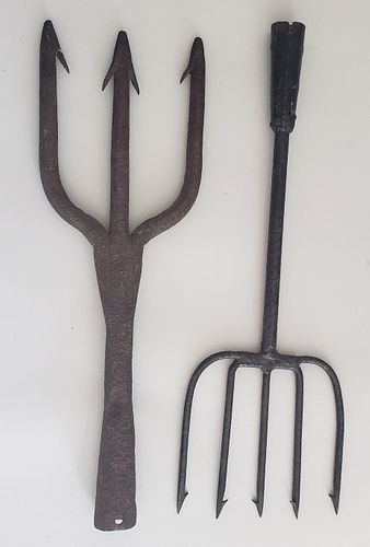 TWO 19TH CENTURY IRON EEL SPEARSTwo 37e87c