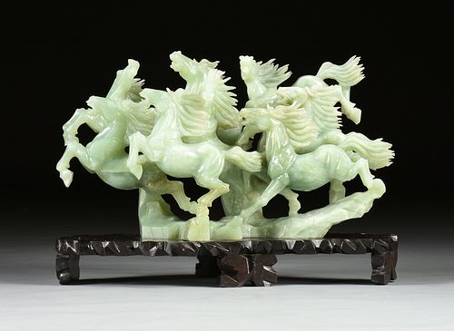 A CHINESE LARGE CELADON JADE STAMPEDING 380fbf