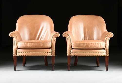 A PAIR OF ART DECO STYLE TAN LEATHER