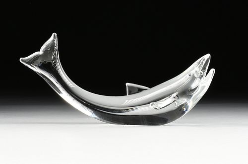 A STEUBEN SALMON FISH CRYSTAL SCULPTURE,