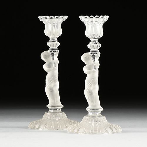 A PAIR OF BACCARAT FROSTED CRYSTAL