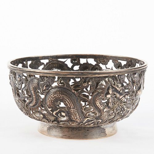 CHINESE EXPORT SILVER DRAGON BOWLChinese 3812ab