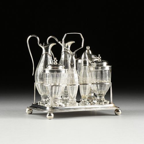 A GEORGE III SILVER CRUET STAND AND