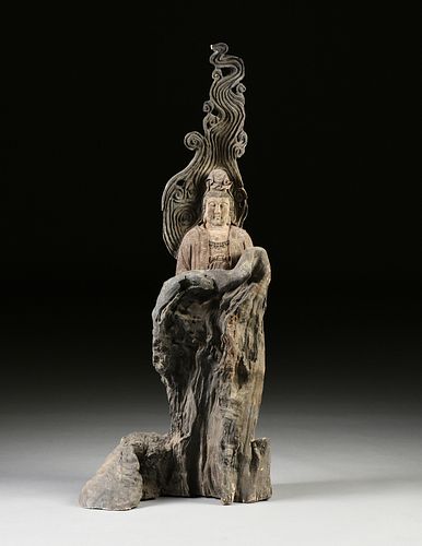 A LARGE CHINESE CARVED TREE TRUNK 3813df