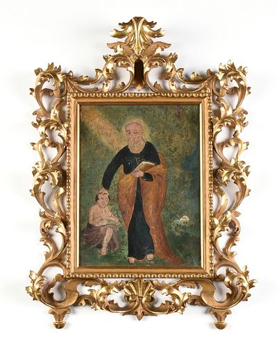 A SPANISH COLONIAL RETABLO SAINT 381416