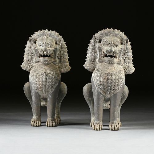 A PAIR OF THAI STYLE BRONZE GUARDIAN