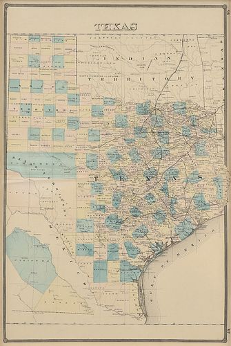 AN ANTIQUE MAP, TEXAS AND INDIAN TERRITORY,