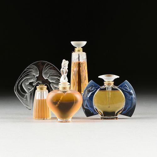 FOUR FRENCH LALIQUE PERFUME BOTTLES