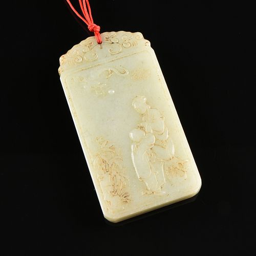 A QING DYNASTY CELADON JADE FIGURAL 3816a6