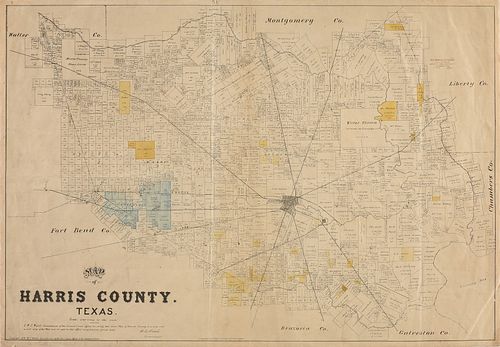 AN ANTIQUE MAP, MAP OF HARRIS COUNTY,