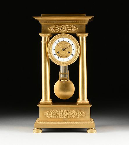 A CHARLES X ORMOLU PORTICO MANTLE CLOCK,