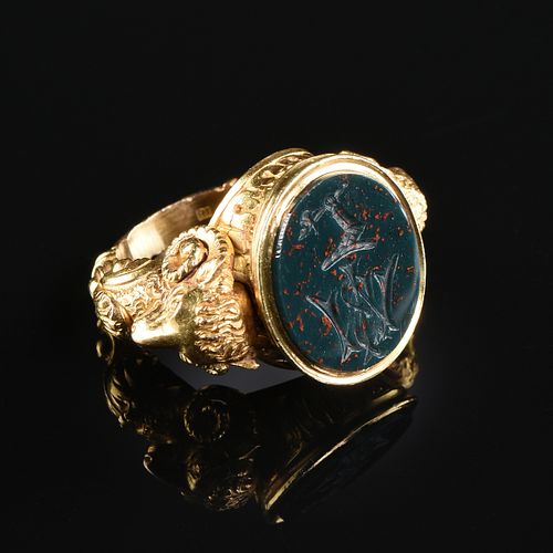 AN 18K YELLOW GOLD AND BLOODSTONE