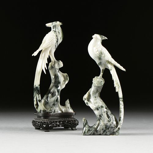 A PAIR OF MOSS IN SNOW JADE BIRD 381739