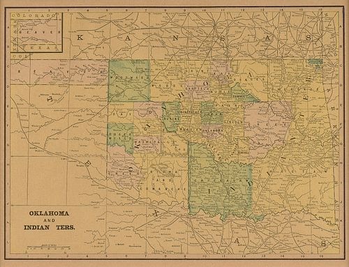 AN ANTIQUE MAP, "OKLAHOMA AND INDIAN