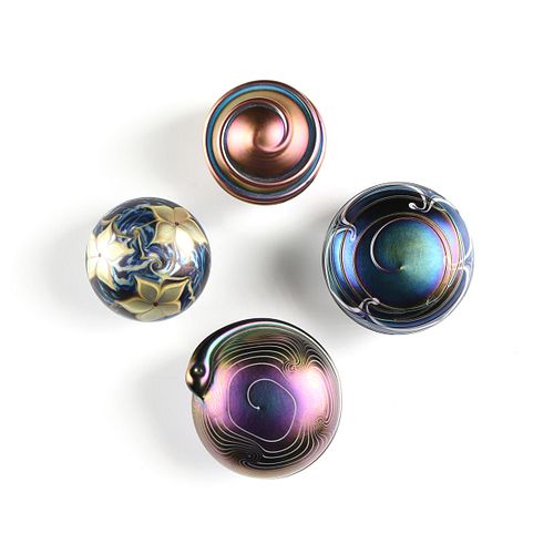 A GROUP OF FOUR IRIDESCENT SATIN