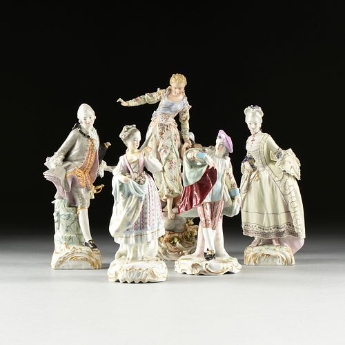 A GROUP OF FIVE FRENCH AND GERMAN PORCELAIN