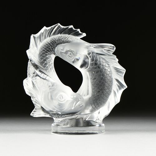 A LALIQUE TWO FISH FROSTED CRYSTAL 3817d2