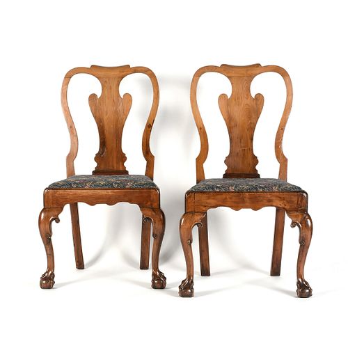 A PAIR OF GEORGE I CARVED YEW CHAIRS,