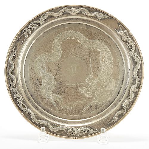 SILVER CHINESE EXPORT PLATE WITH