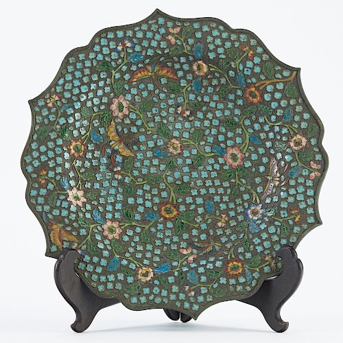 EARLY CHINESE ENAMELED SILVER PLATE