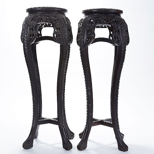 PAIR CHINESE CARVED ROSEWOOD PLANT 38182c