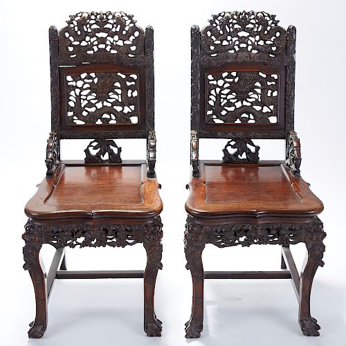 PAIR CHINESE EXPORT CARVED ROSEWOOD 381828