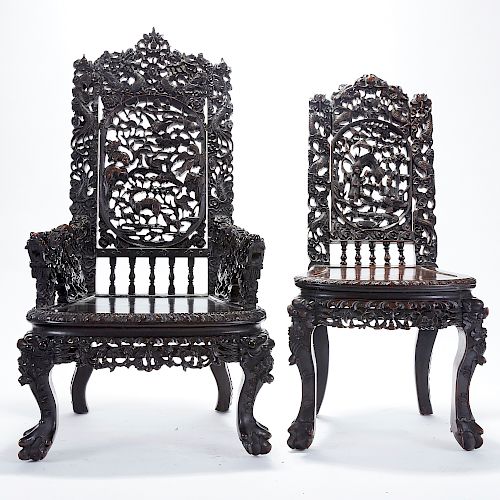 PAIR CHINESE EXPORT CARVED ROSEWOOD 38182a