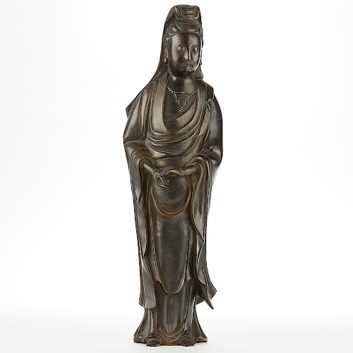 CHINESE BRONZE GUANYIN W SILVER 381838