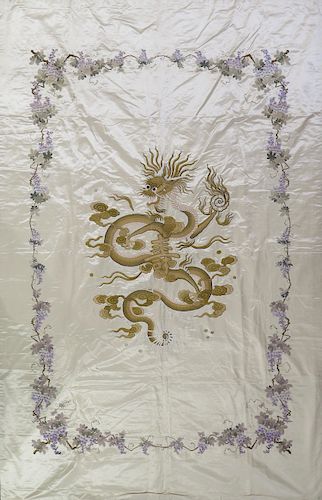 LARGE CHINESE SILK EMBROIDERY OF A DRAGONA