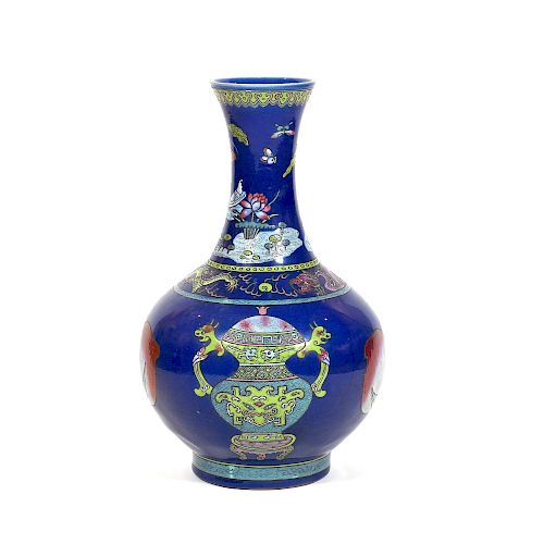 CHINESE MID-QING BLUE GROUND PORCELAIN