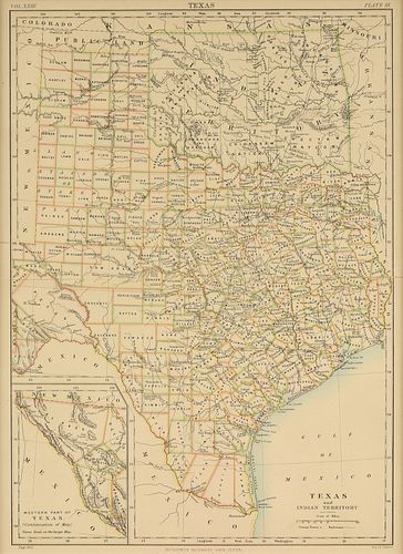 AN ANTIQUE MAP, "TEXAS AND INDIAN