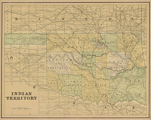 AN ANTIQUE MAP OF OKLAHOMA INDIAN 38194a