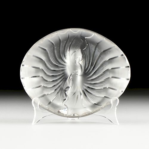 A LALIQUE FROSTED SWIRLING WAVE 38197a