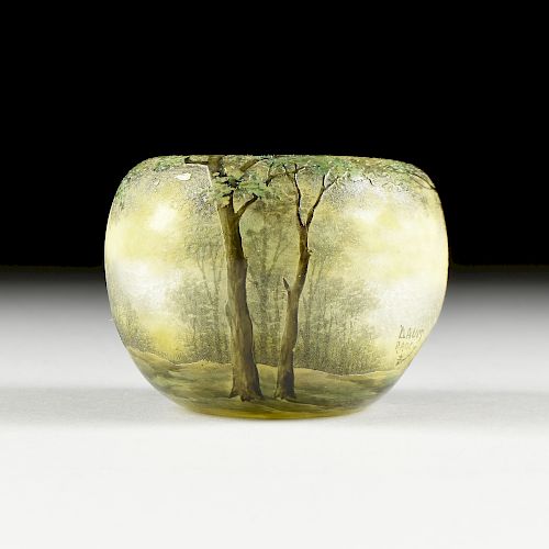 A DAUM CAMEO AND ENAMEL "ARBRES