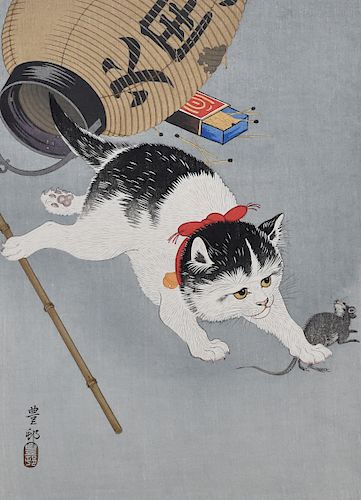 OHARA KOSON CAT WOODBLOCK PRINTOhara