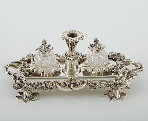 ORNATE FRENCH SILVER PLATE AND CUT GLASS