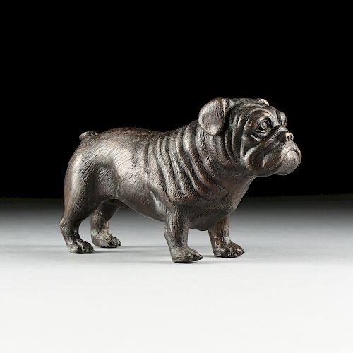 A BRONZE SCULPTURE OF A BULLDOG  381b49