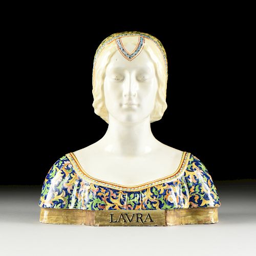 AN ITALIAN MAJOLICA BUST OF A RENAISSANCE 381c59