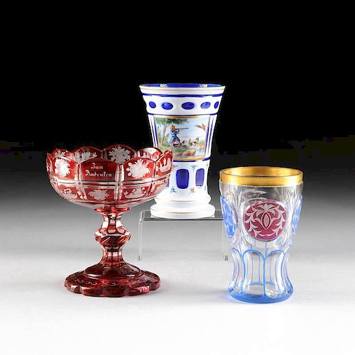 A GROUP OF TWO BOHEMIAN GLASS BEAKERS