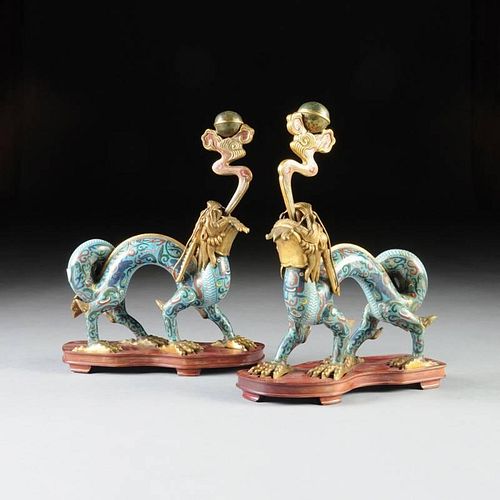 A PAIR OF CHINESE CLOISONNÉ DRAGON