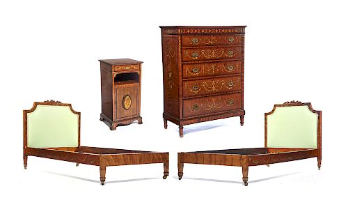 4 PIECE EDWARDIAN DECORATED MAHOGANY 381e92