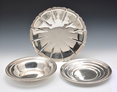 THREE STERLING SILVER SERVING TRAYS/BOWLSThree
