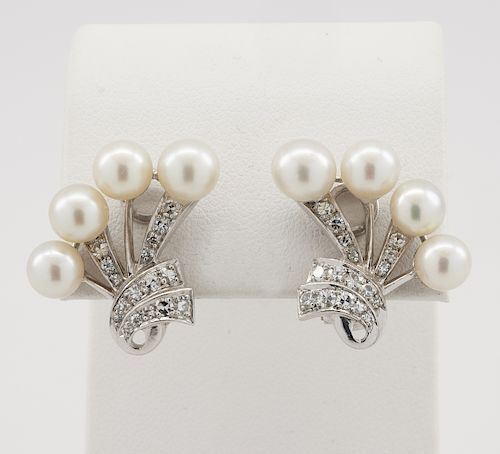 PLATINUM DIAMOND PEARL EARRINGSPlatinum  381eed