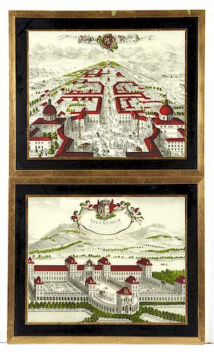 2 ENGRAVINGS, TURIN AND VALENTINUM,